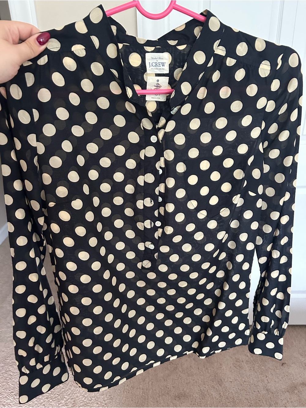 J. Crew Black and Cream Polka Dot Button-Front Blouse